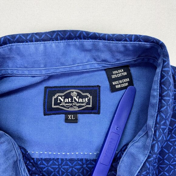 Nat Nast Luxury Originals Shirt Mens XL Blue Short Sleeve Geometric Print Btn Up - Picture 2 of 16